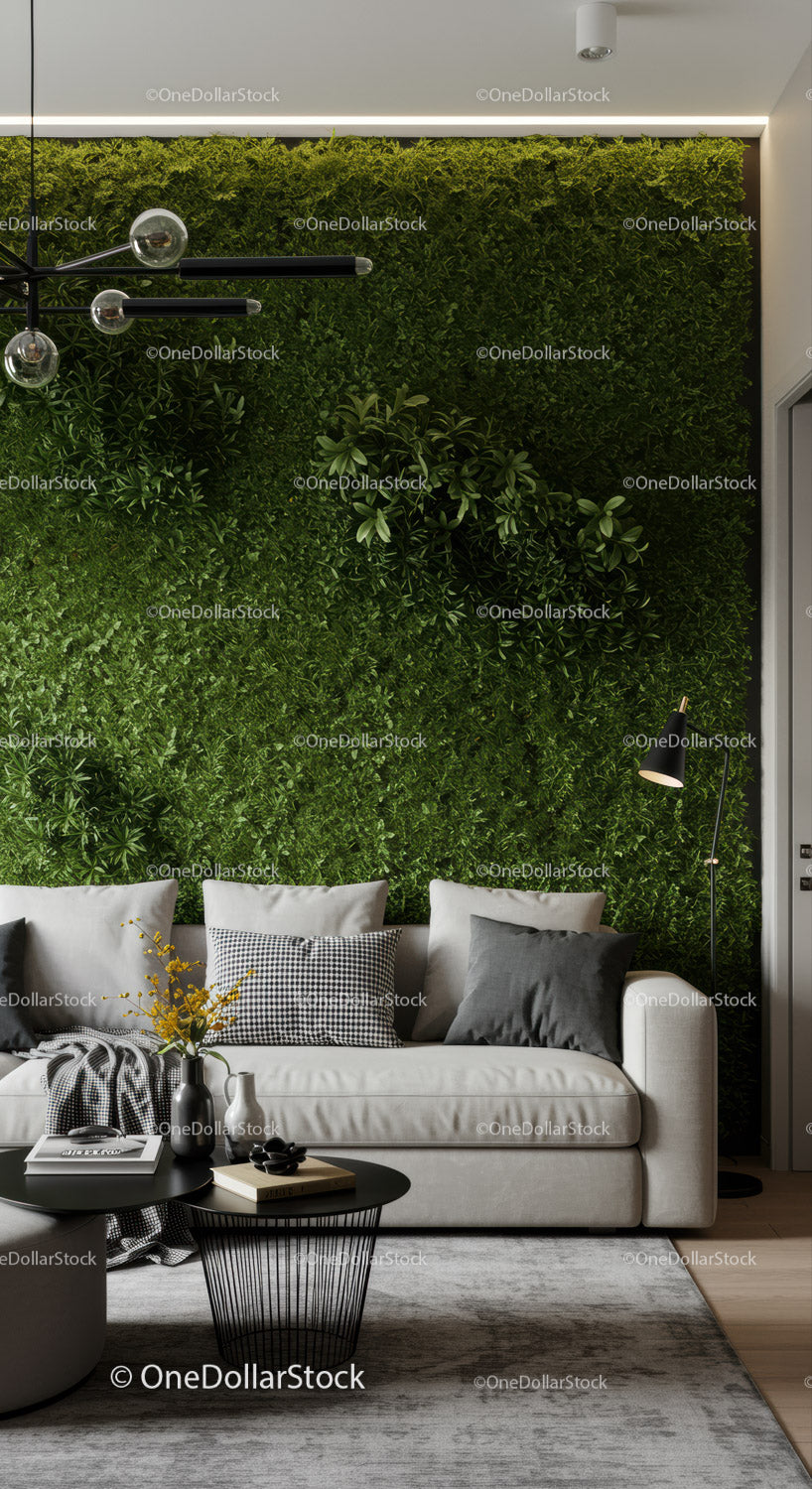 Elegant Living Room with Green Wall and Cozy Decor