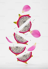 Floating Dragon Fruit Slices with Pink Flower Petals