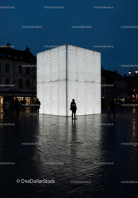 Modern Illuminated Wall in City Square at Night