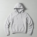 Minimalist White Hoodie Laid Flat on Light Surface