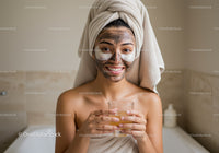 Young Woman Relaxing with Facial Mask and Glass of Water