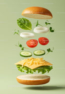 Fresh Ingredients Floating for a Veggie Sandwich