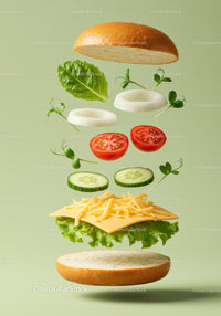 Fresh Ingredients Floating for a Veggie Sandwich