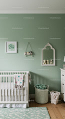 Serene Nursery with Pastel Green Wall, Baby Crib and Plush Toys