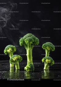 Fresh steamed broccoli florets with rising steam