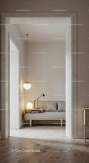 Modern Minimalist Living Room with Wooden Floor and Elegant Lighting