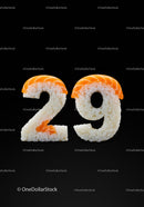 Creative sushi shaped as number twenty nine on black