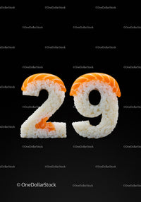 Creative sushi shaped as number twenty nine on black