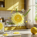 Fresh Lemon Slice Splash With Ice Cubes and Herbs