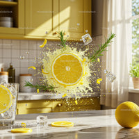 Fresh Lemon Slice Splash With Ice Cubes and Herbs