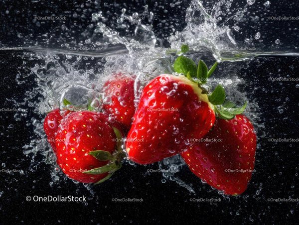 Fresh Ripe Strawberries Splashing in Water for Refreshing Summer Snack
