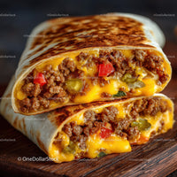 Cheesy Beef Burrito with Ground Beef and Colorful Peppers