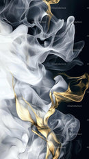 Elegant Abstract Smoke Art with White and Gold Swirls