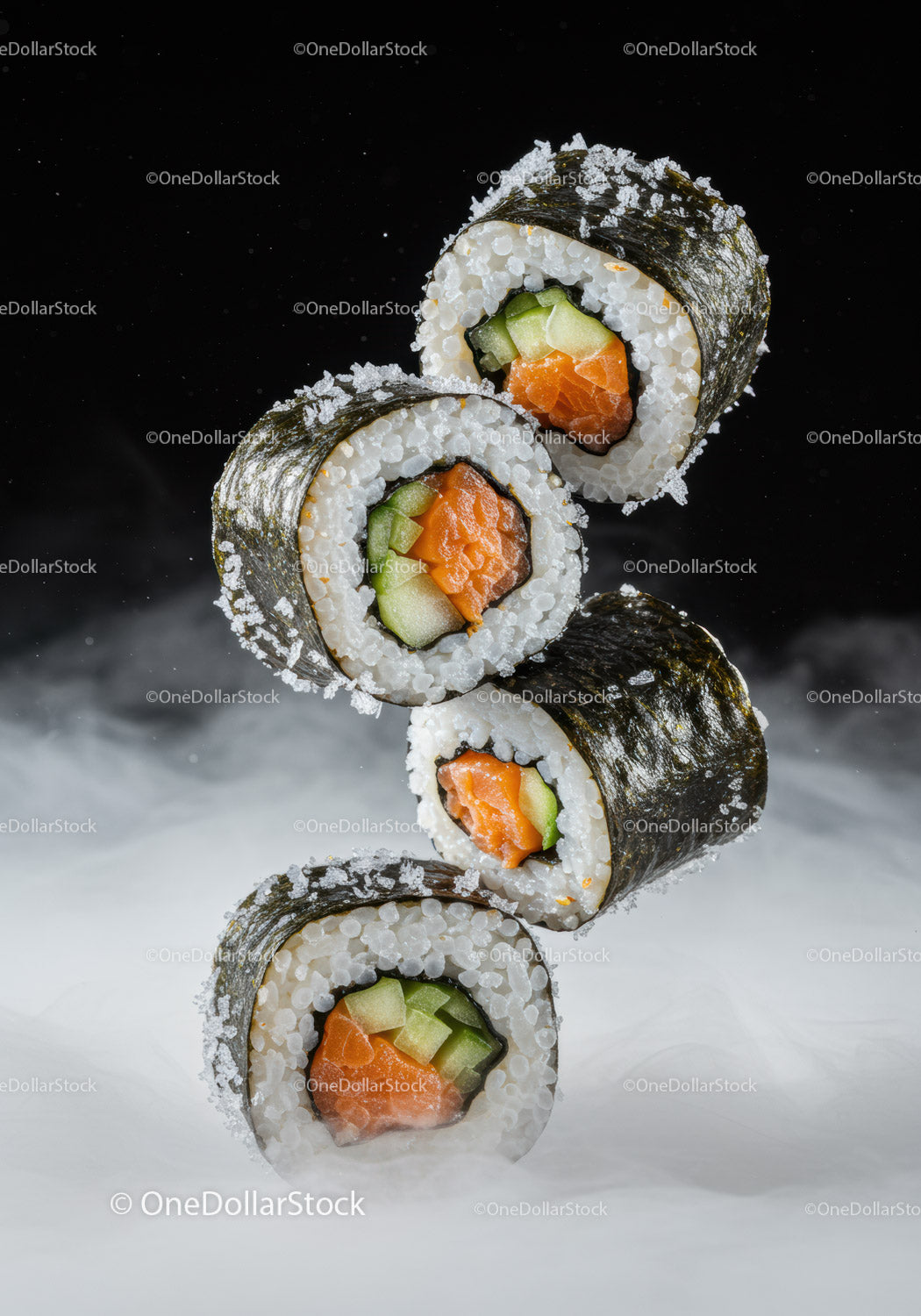 Fresh Salmon and Cucumber Sushi Rolls with Seaweed Wrap
