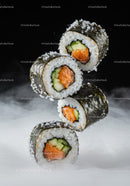 Fresh Salmon and Cucumber Sushi Rolls with Seaweed Wrap