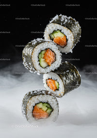Fresh Salmon and Cucumber Sushi Rolls with Seaweed Wrap