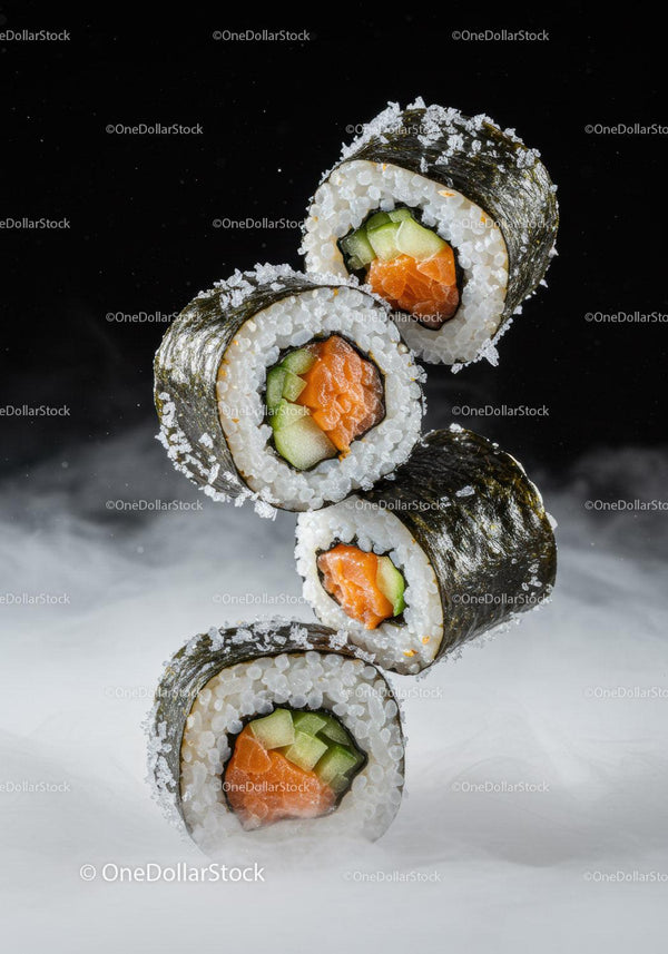 Fresh Salmon and Cucumber Sushi Rolls with Seaweed Wrap