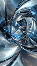 Futuristic Abstract Art with Metallic Blue Silver Swirls