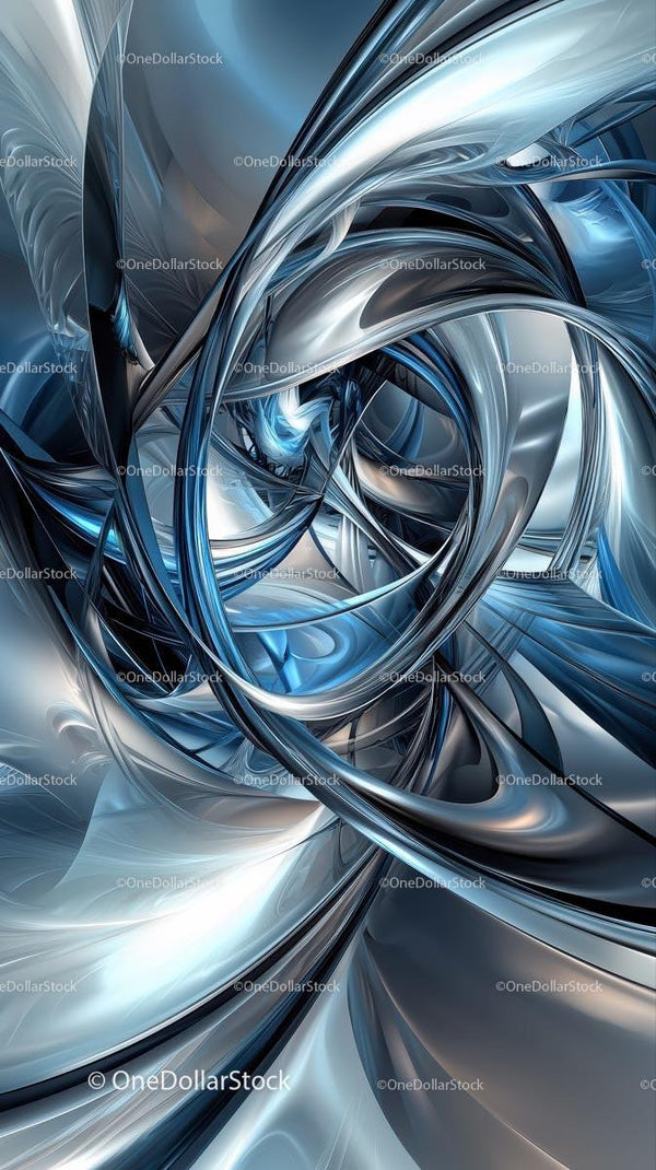 Futuristic Abstract Art with Metallic Blue Silver Swirls