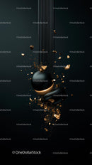 Abstract Black Spheres with Gold Fragments in Modern Minimalist Style