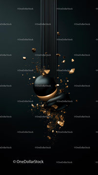 Abstract Black Spheres with Gold Fragments in Modern Minimalist Style