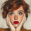 Close-Up of Red-Haired Woman with Blue Eyes and Red Lips
