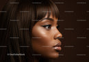 Close-up of a Woman with Bold Eye Makeup and Stylish Hair in Dark Setting