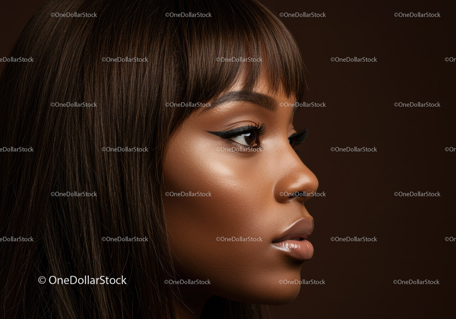 Close-up of a Woman with Bold Eye Makeup and Stylish Hair in Dark Setting