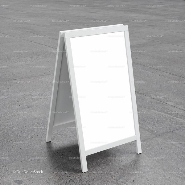Blank White Sandwich Board on Concrete Pavement JPG Mockup Image