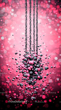 Pink Glitter Explosion with Chains and Confetti in Vibrant Background