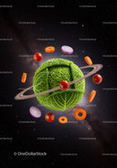 Fresh Vegetables Orbiting Around Cabbage Planet