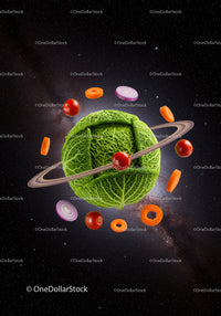 Fresh Vegetables Orbiting Around Cabbage Planet