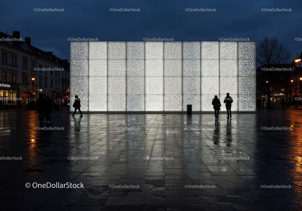 Modern Illuminated Wall in City Square at Night