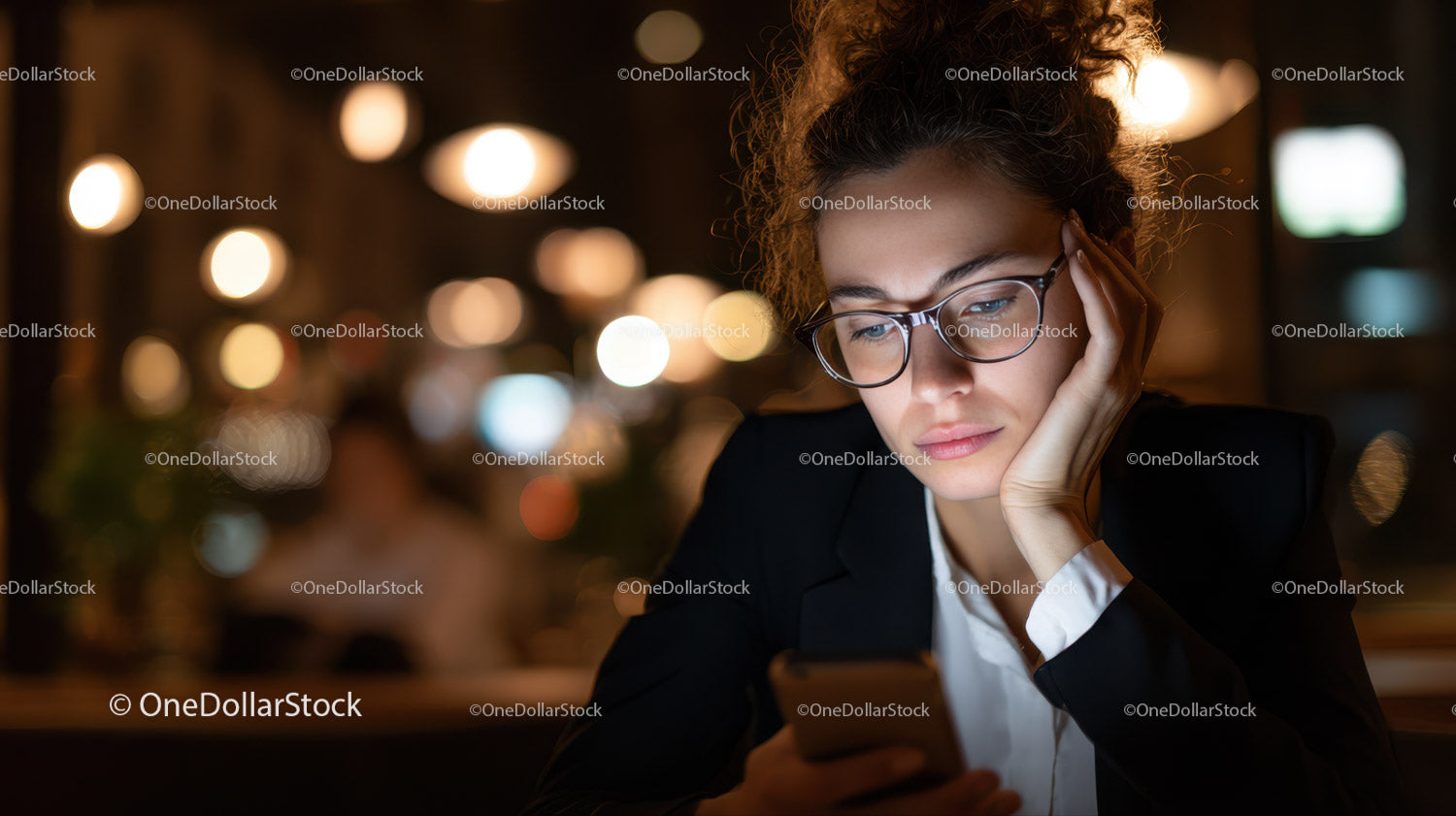 Stylish Woman Using Smartphone at Night in Urban Setting