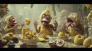 Vibrant Jungle Scene with Playful Monkeys Enjoying Fruit