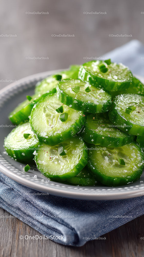 Fresh Sliced Cucumber Salad with Chopped Green Onions