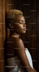 Beautiful African Woman with Curly Blonde Hair in Calm Reflection