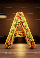 Taco Arranged in Letter A on Wooden Surface
