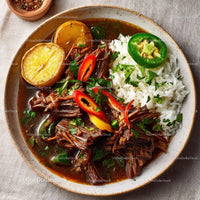 Delicious Beef Stew with Rice and Fresh Vegetables