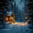 Cozy Wooden Cabin Illuminated on Snowy Winter Evening