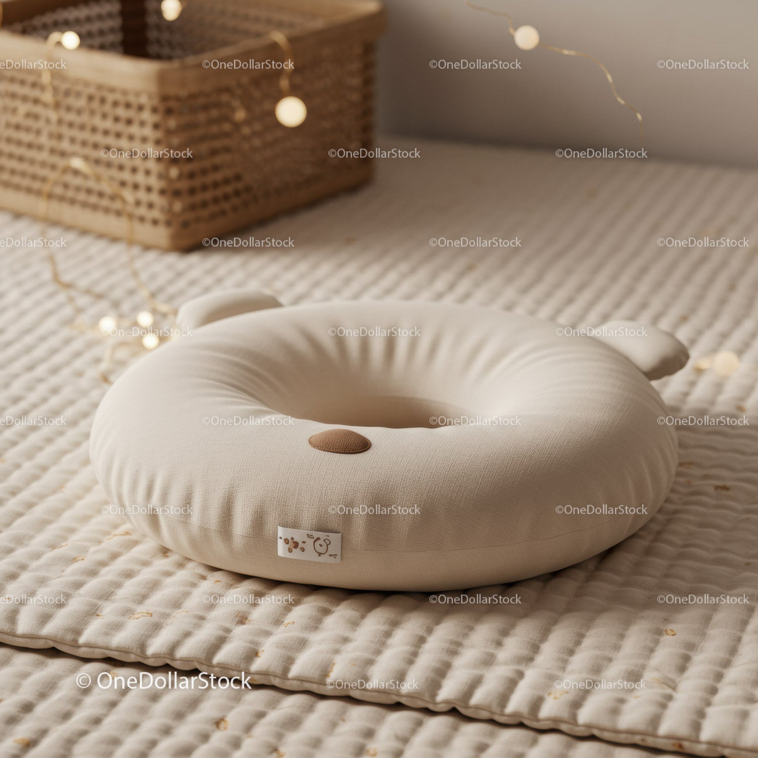 Soft baby pillow on cozy textured blanket