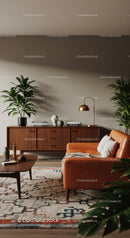 Cozy Living Room with Mid-Century Modern Furniture and Plants