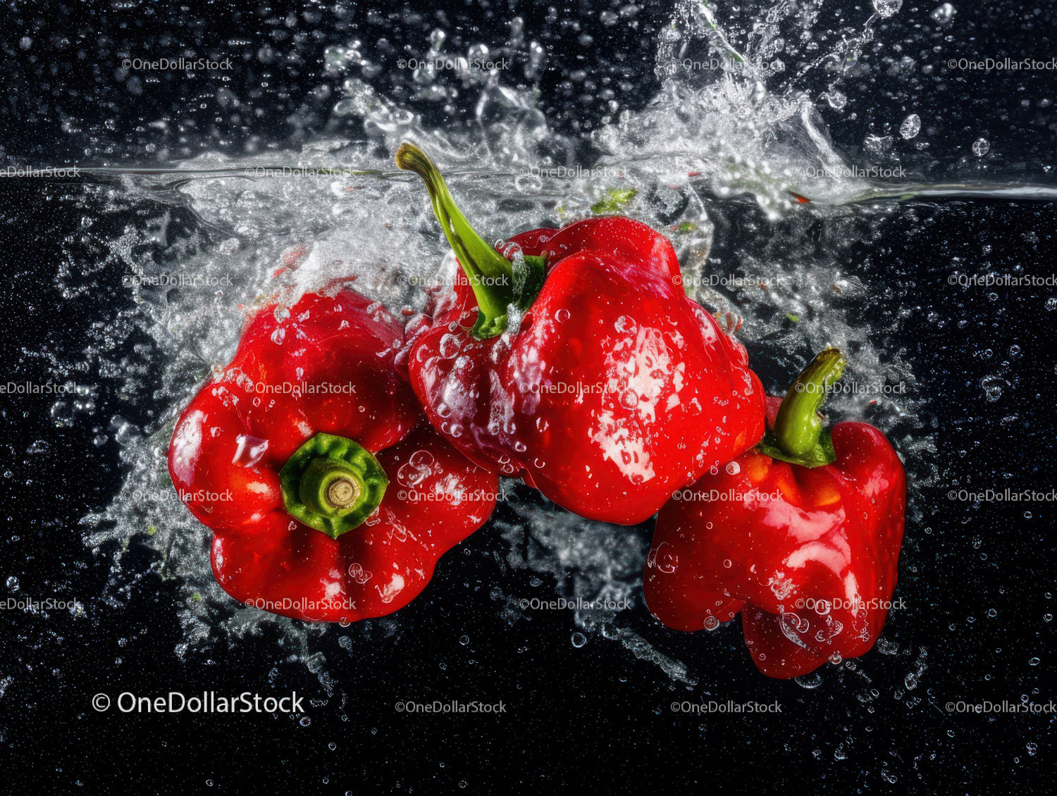Fresh Red Bell Peppers Splashing Water for Vibrant Food Photography
