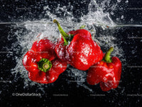 Fresh Red Bell Peppers Splashing Water for Vibrant Food Photography