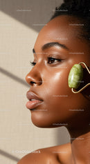 Close-Up of a Woman with Glowing Skin Using Skincare Products