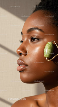 Close-Up of a Woman with Glowing Skin Using Skincare Products