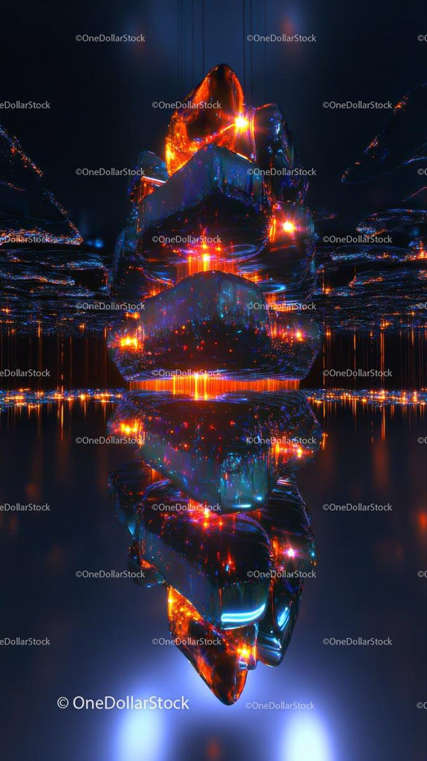 Futurystyczna neonowa świecąca rzeźba lodowa z żywymi refleksami