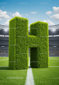 Large Grass Letter H on Soccer Field in Stadium