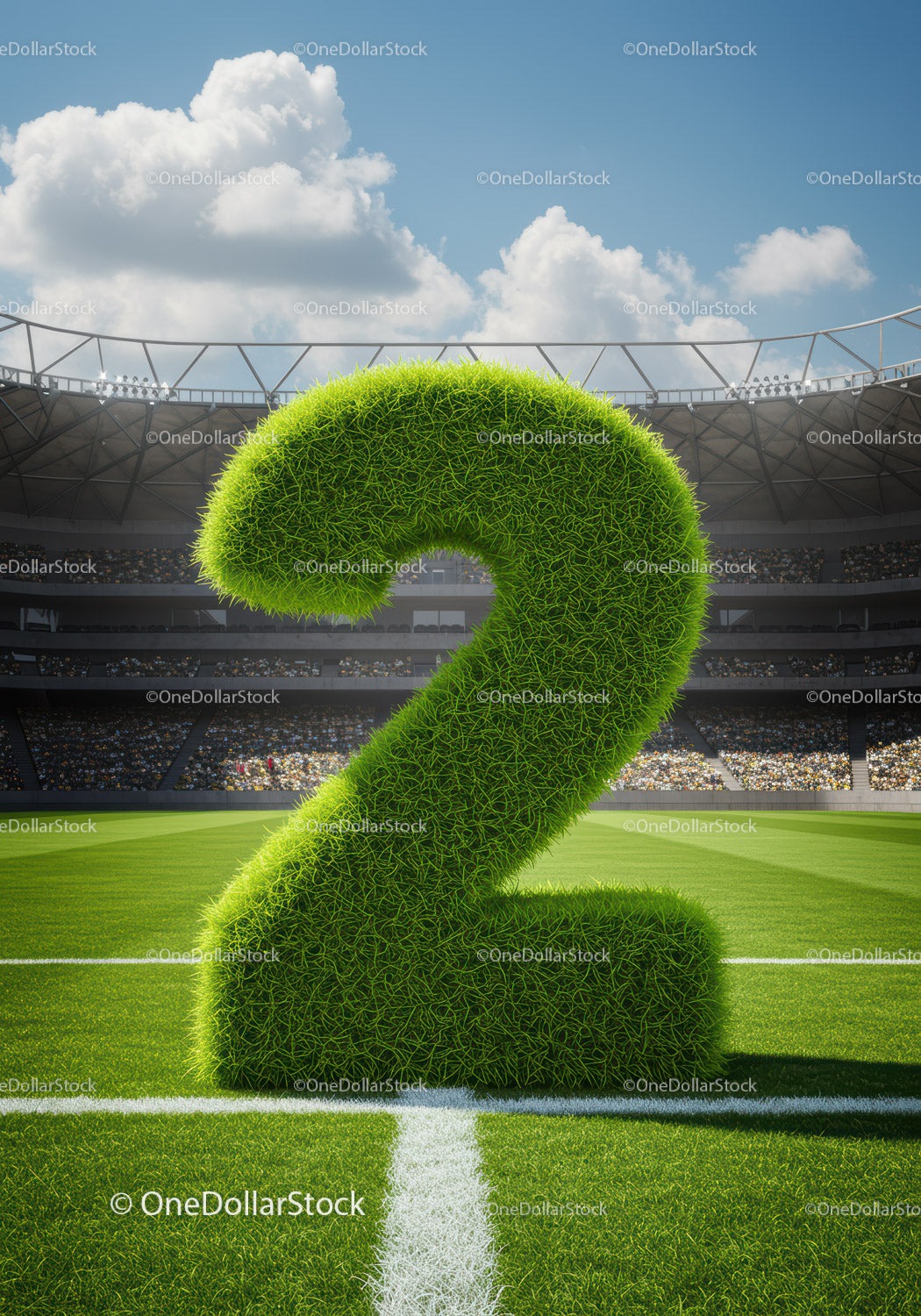Large Grass Number Two on Football Field Stadium