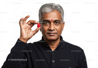 Professional Portrait of Mature Man with Gray Hair Holding Raspberry